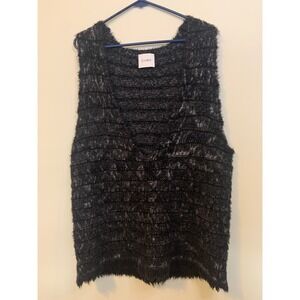 (nude) Knit Sweater Vest Womens 38 Black Excellent Wool Alpaca Shimmer V-Neck